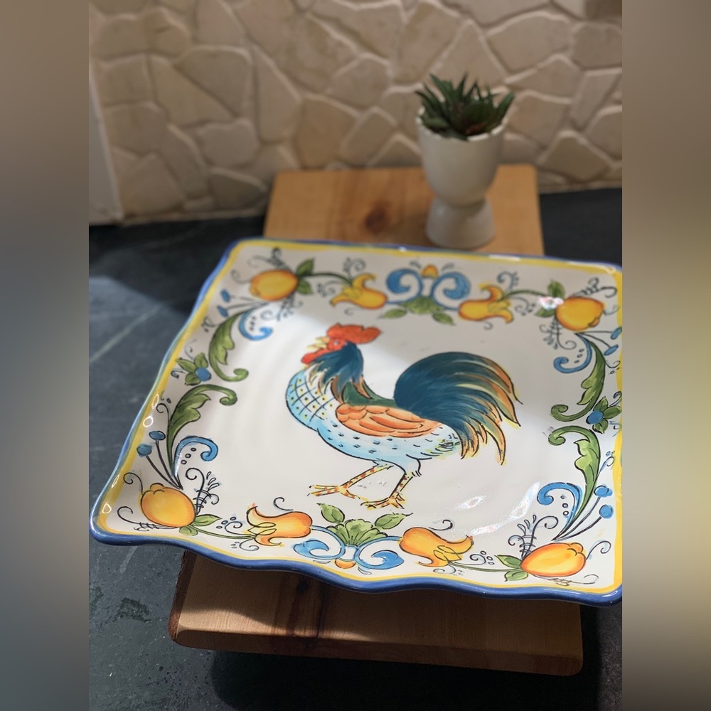ROOSTER | Square Rooster Theme Hand Painted Plate